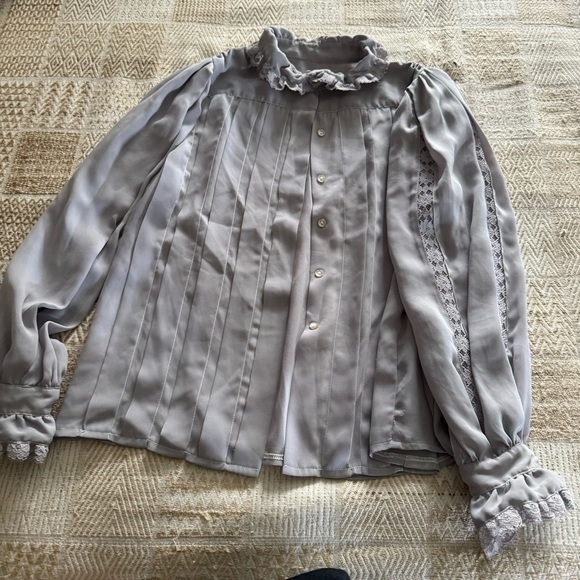 Vintage Sheer Ruffle High Neck Lace Blouse - Picture 3 of 9
